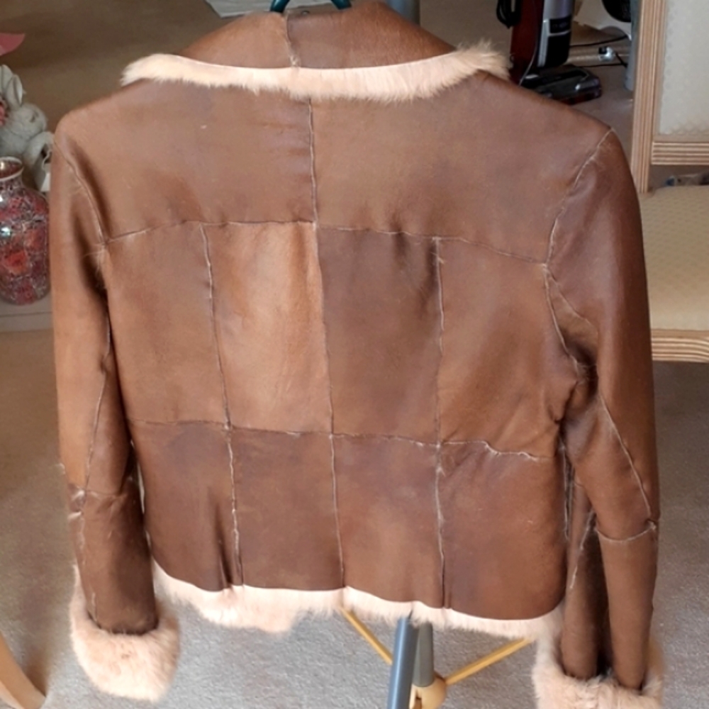 Womens "cache"vintage Leather patch & rabbit fur jacket,NEW, beautiful peice,XS - Picture 6 of 16
